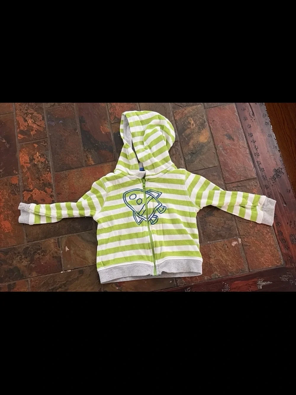 Green & White Striped Hooded Zip-Up Sweatshirt for baby boy size 18m